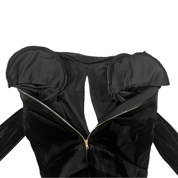 Fashion Nova - Velvet Black Dress with Shoulder Pads - Women’s Size Small - Picture 6 of 8